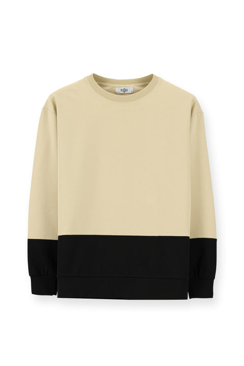 Orta Bej Bisiklet Yaka Oversize Desenli Pamuklu Sweatshirt