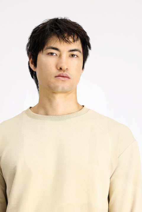 Orta Bej Bisiklet Yaka Oversize Desenli Pamuklu Sweatshirt