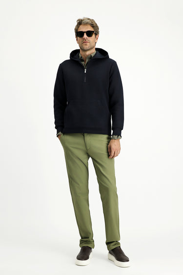Koyu Lacivert Kapüşonlu Regular Fit Desenli Fermuarlı Pamuklu Sweatshirt