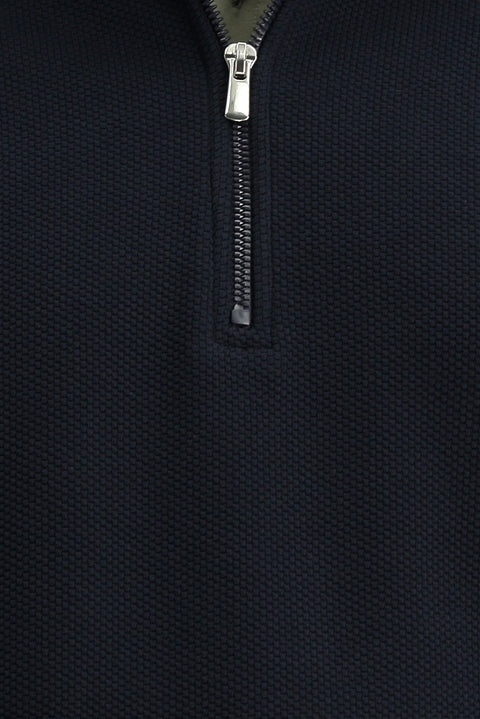 Koyu Lacivert Kapüşonlu Regular Fit Desenli Fermuarlı Pamuklu Sweatshirt