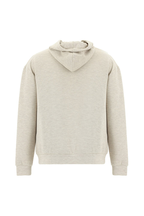 Açık Bej Kapüşonlu Desenli Pamuklu Sweatshirt