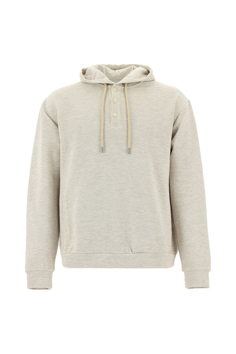 Açık Bej Kapüşonlu Desenli Pamuklu Sweatshirt