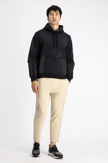  Siyah Kapüşonlu Oversize Fermuarlı Pamuklu Sweatshirt