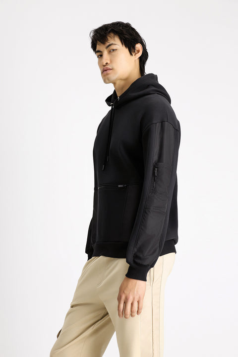 Siyah Kapüşonlu Oversize Fermuarlı Pamuklu Sweatshirt