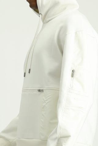  Kırık Beyaz Kapüşonlu Oversize Fermuarlı Pamuklu Sweatshirt
