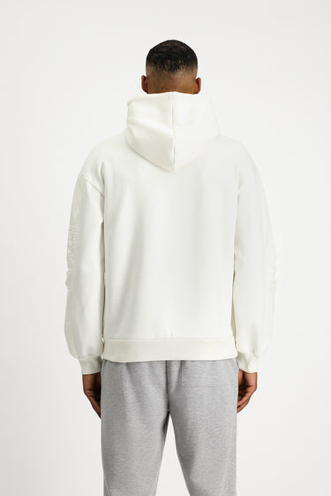 Kırık Beyaz Kapüşonlu Oversize Fermuarlı Pamuklu Sweatshirt