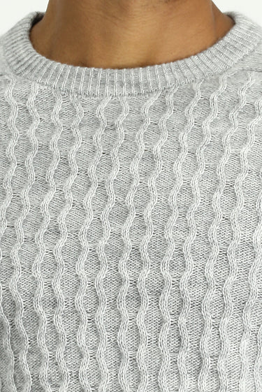 Açık Gri Melanj Bisiklet Yaka Regular Fit Dikişsiz Desenli Triko Kazak