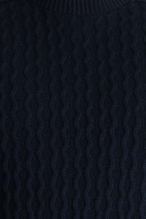 Orta Lacivert Bisiklet Yaka Regular Fit Dikişsiz Desenli Triko Kazak