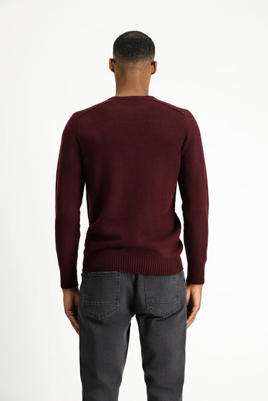 Koyu Bordo Bisiklet Yaka Regular Fit Dikişsiz Desenli Triko Kazak
