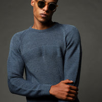 İndigo Bisiklet Yaka Regular Fit Dikişsiz Desenli Triko Kazak