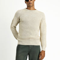 Açık Bej Bisiklet Yaka Regular Fit Dikişsiz Desenli Triko Kazak