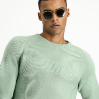 Mint Yeşili Bisiklet Yaka Regular Fit Dikişsiz Desenli Triko Kazak