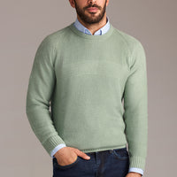 Mint Yeşili Bisiklet Yaka Regular Fit Dikişsiz Desenli Triko Kazak