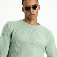 Mint Yeşili Bisiklet Yaka Regular Fit Dikişsiz Desenli Triko Kazak