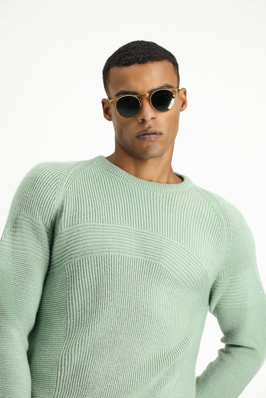  Mint Yeşili Bisiklet Yaka Regular Fit Triko Kazak
