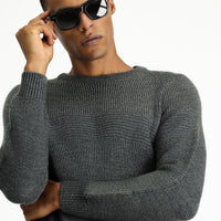 Orta Antrasit Bisiklet Yaka Regular Fit Dikişsiz Desenli Triko Kazak