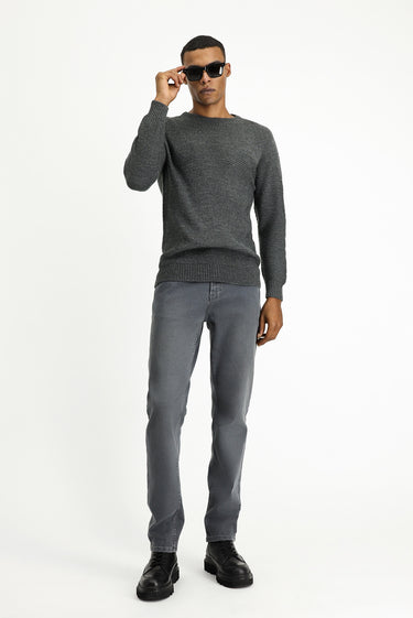 Orta Antrasit Bisiklet Yaka Regular Fit Dikişsiz Desenli Triko Kazak