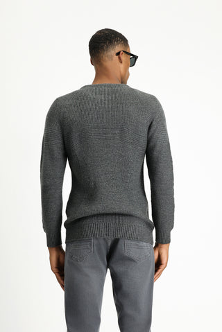  Orta Antrasit Bisiklet Yaka Regular Fit Desenli Triko Kazak