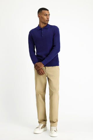  Açık Lacivert Polo Yaka Slim Fit Dar Kesim Desenli Pamuklu Triko Kazak