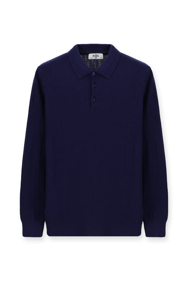 Açık Lacivert Polo Yaka Slim Fit Dar Kesim Desenli Pamuklu Triko Kazak