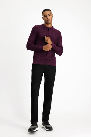  Mürdüm Polo Yaka Slim Fit Dar Kesim Desenli Pamuklu Triko Kazak