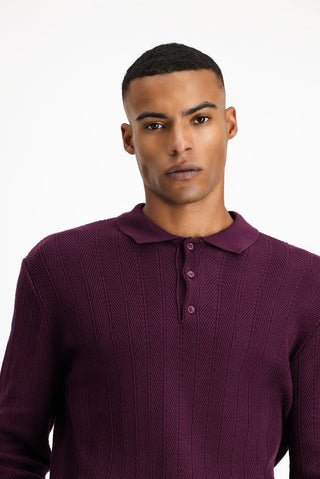  Mürdüm Polo Yaka Slim Fit Dar Kesim Desenli Pamuklu Triko Kazak