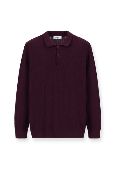 Mürdüm Polo Yaka Slim Fit Dar Kesim Desenli Pamuklu Triko Kazak