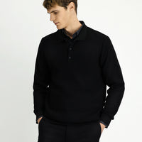 Siyah Polo Yaka Regular Fit Desenli Pamuklu Triko Kazak