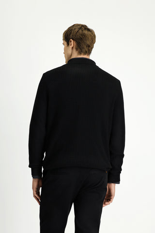  Siyah Polo Yaka Regular Fit Desenli Pamuklu Triko Kazak