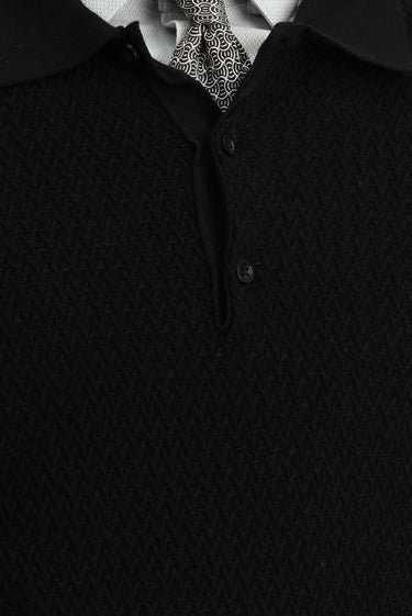 Siyah Polo Yaka Regular Fit Desenli Pamuklu Triko Kazak