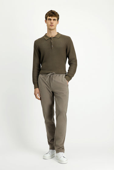 Orta Kahve Polo Yaka Regular Fit Desenli Pamuklu Triko Kazak