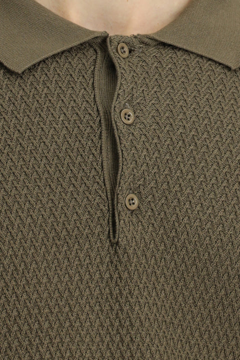 Orta Kahve Polo Yaka Regular Fit Desenli Pamuklu Triko Kazak