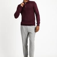 Mürdüm Polo Yaka Regular Fit Fermuarlı Desenli Pamuklu Triko Kazak