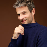 Açık Lacivert Yarım Balıkçı Yaka Slim Fit Dar Kesim Desenli Pamuklu Triko Kazak