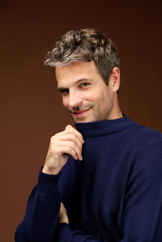  Açık Lacivert Yarım Balıkçı Yaka Slim Fit Dar Kesim Desenli Pamuklu Triko Kazak