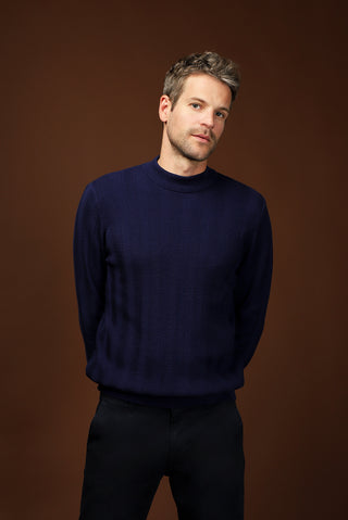  Açık Lacivert Yarım Balıkçı Yaka Slim Fit Dar Kesim Desenli Pamuklu Triko Kazak