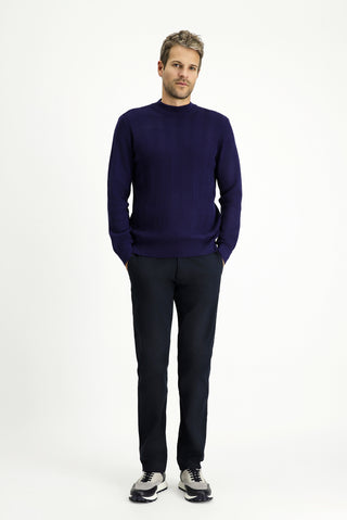  Açık Lacivert Yarım Balıkçı Yaka Slim Fit Dar Kesim Desenli Pamuklu Triko Kazak