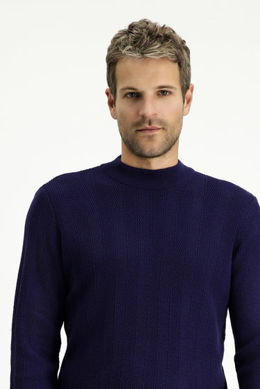 Açık Lacivert Yarım Balıkçı Yaka Slim Fit Dar Kesim Desenli Pamuklu Triko Kazak