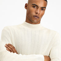 Ekru Yarım Balıkçı Yaka Slim Fit Dar Kesim Desenli Pamuklu Triko Kazak