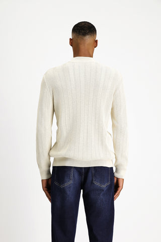  Ekru Yarım Balıkçı Yaka Slim Fit Dar Kesim Desenli Pamuklu Triko Kazak