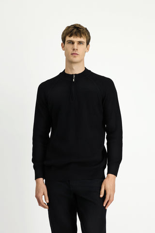  Siyah Yarım Balıkçı Yaka Regular Fit Fermuarlı Desenli Pamuklu Triko Kazak