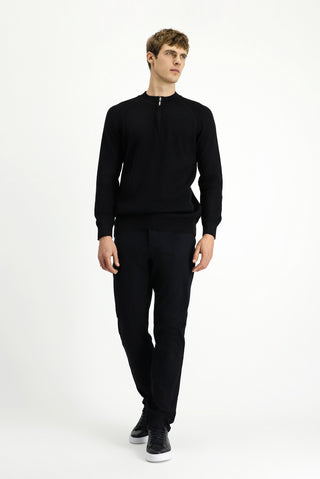  Siyah Yarım Balıkçı Yaka Regular Fit Fermuarlı Desenli Pamuklu Triko Kazak