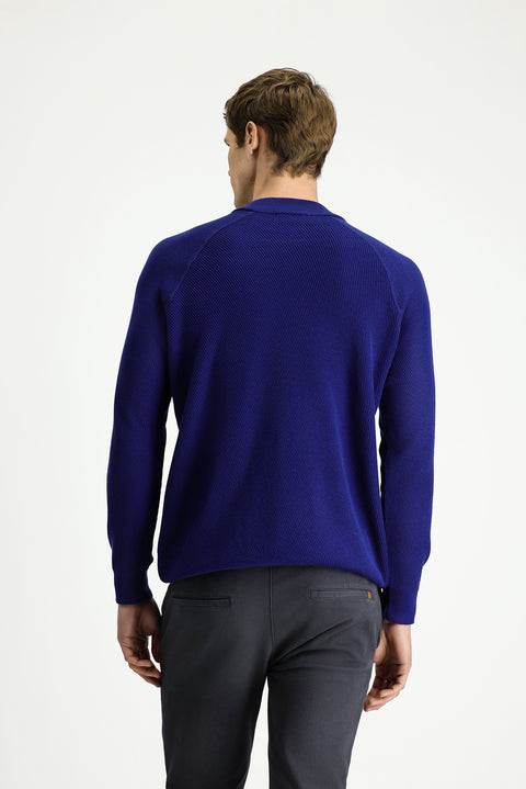 Orta Lacivert Yarım Balıkçı Yaka Regular Fit Fermuarlı Desenli Pamuklu Triko Kazak