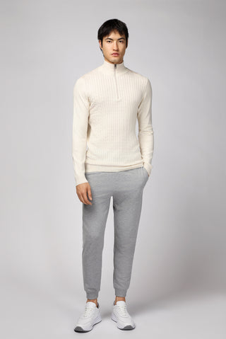  Açık Bej Yarım Balıkçı Yaka Regular Fit Fermuarlı Desenli Pamuklu Triko Kazak