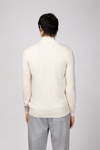  Açık Bej Yarım Balıkçı Yaka Regular Fit Fermuarlı Desenli Pamuklu Triko Kazak