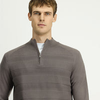 Orta Gri Melanj Yarım Balıkçı Yaka Regular Fit Fermuarlı Desenli Pamuklu Triko Kazak