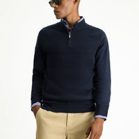 Koyu Lacivert Yarım Balıkçı Yaka Regular Fit Fermuarlı Desenli Pamuklu Triko Kazak