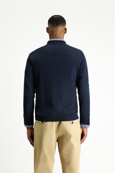  Koyu Lacivert Yarım Balıkçı Yaka Regular Fit Fermuarlı Desenli Pamuklu Triko Kazak