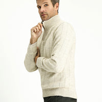 Açık Bej Yarım Balıkçı Yaka Regular Fit Fermuarlı Desenli Triko Kazak