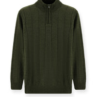 Orta Haki Yarım Balıkçı Yaka Regular Fit Fermuarlı Desenli Triko Kazak